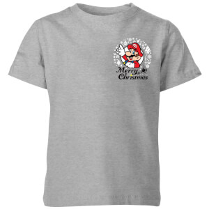 Nintendo Super Mario Mario Merry Christmas Pocket Wreath Kinder T-Shirt - Grau