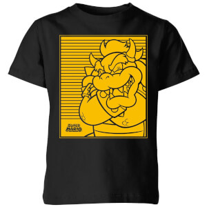 T-Shirt Enfant Retro Line Art Bowser - Super Mario Nintendo - Noir