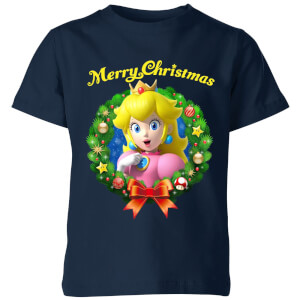 Nintendo Peach Merry Christmas Kinder T-Shirt - Navy Blau