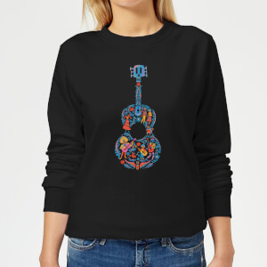 Coco Guitar Pattern Women's Sweatshirt - Black