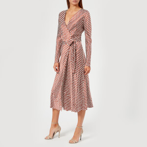 Diane von Furstenberg Women's Long Sleeve Midi Woven Wrap Dress - Baker Dot Small Sienna