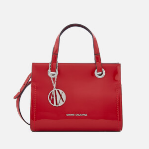 Armani Exchange Designer Handbags And Accessories Mybag Armani Exchange Women S Patent Logo Small Tote Bag Red