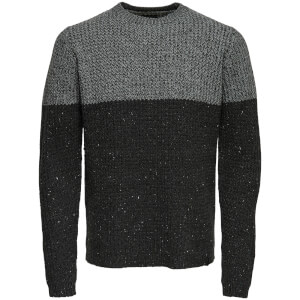 Only & Sons Men's Lazlo Nep Blocked Jumper - Mid Grey Marl