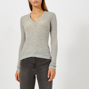 T by Alexander Wang Women's Sheer Wooly Rib Deep V-Neck Long Sleeve Top - Heather Grey