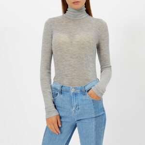 T by Alexander Wang Women's Sheer Wooly Rib Long Sleeve Fitted Turtleneck Jumper - Heather Grey