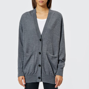 MM6 Maison Margiela Women's Wool Cardigan with Elbow Patches - Grey Melange