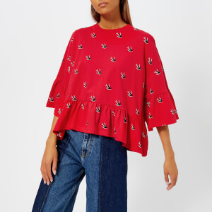 McQ Alexander McQueen Women's Loose Ruffle T-Shirt - Riot Red
