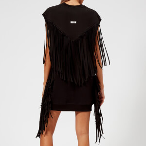 MSGM Women's Sleeveless Oversized Fringed Sweat Dress - Black