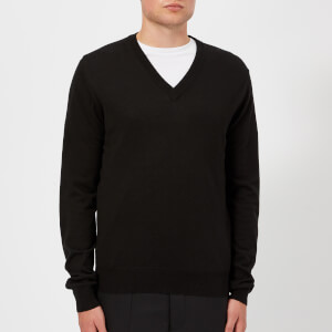Maison Margiela Men's Gauge 14 Jersey V Neck Elbow Patches Decortique Jumper - Black