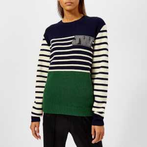 JW Anderson Women's Colour Block Logo Patch Mariniere Jumper - Emerald