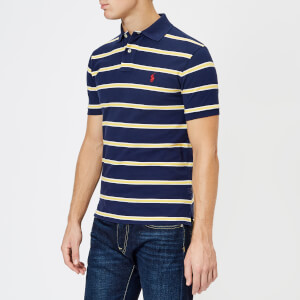 Polo Ralph Lauren Men's Stripe Short Sleeve Polo Shirt - Newport Navy/Artic Yellow