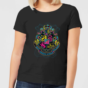 Harry Potter Neon Hogwarts Crest Dames T-shirt - Zwart