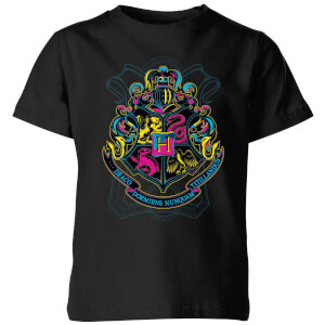 Harry Potter Neon Hogwarts Crest Kinder T-shirt - Zwart