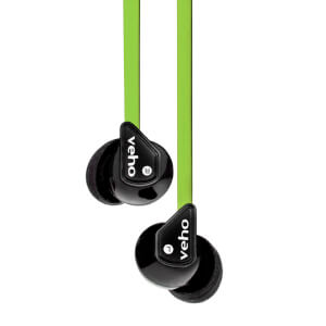 Veho Z1 Noise Isolating Stereo Earphones with Flat Flex Anti Tangle Cord - Green