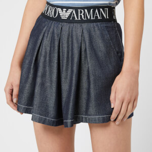 Emporio Armani Women's Denim Logo Waist Shorts - Blue