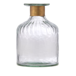 Nkuku Chara Hammered Bottle - Clear Glass & Antique Brass - 15cm