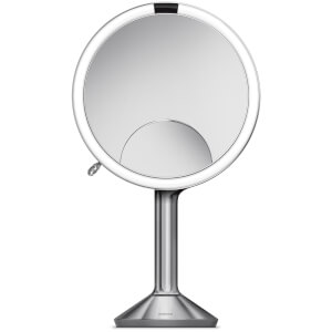 simplehuman Rechargeable Trio Sensor Mirror with Touch Control Brightness - Brushed Stainless Steel 20cm