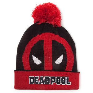 Marvel Deadpool Men's Roll Up Beanie Hat with Pompom - Black