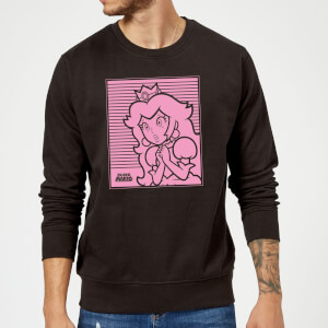 Nintendo Super Mario Princess Peach Retro Line Art Sweatshirt - Black