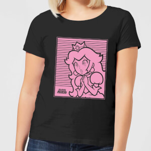 Nintendo Super Mario Princess Peach Retro Line Art Dames T-shirt - Zwart