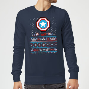 Marvel Avengers Captain America Pixel Art Christmas Sweatshirt - Navy
