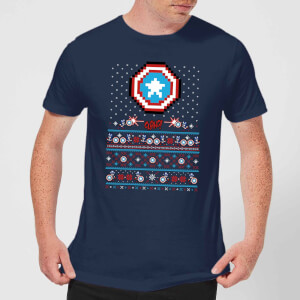 Marvel Avengers Captain America Pixel Art Men's Christmas T-Shirt - Navy