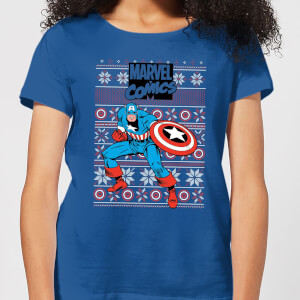 Marvel Avengers Captain America Women's Christmas T-Shirt - Royal Blue