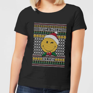 Smiley World Have A Smiley Holiday Women's Christmas T-Shirt - Black