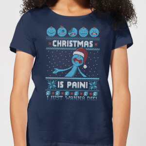 Rick and Morty Mr Meeseeks Pain Women's Christmas T-Shirt - Navy