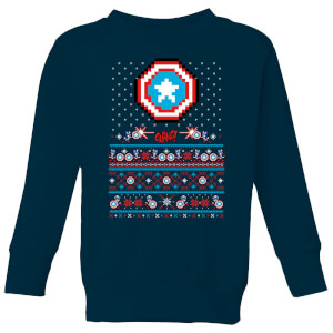 Marvel Avengers Captain America Pixel Art Kids Christmas Sweatshirt - Navy