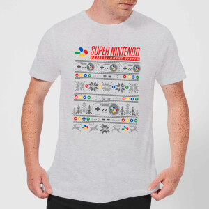 Nintendo SNES Pattern Men's Christmas T-Shirt - Grey