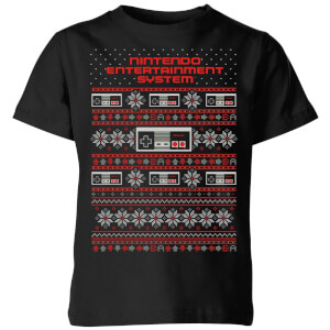 Nintendo NES Pattern Kid's Christmas T-Shirt - Black