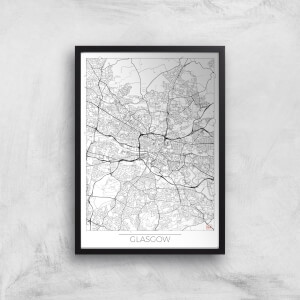 City Art Black and White Outlined Glasgow Map Art Print