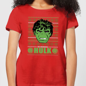 Marvel Hulk Face Women's Christmas T-Shirt - Red
