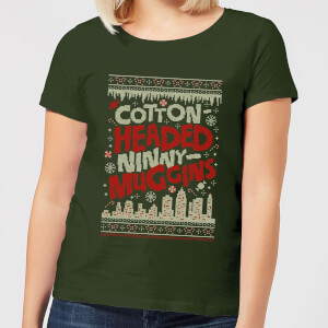 Elf Cotton-Headed-Ninny-Muggins Knit Women's Christmas T-Shirt - Forest Green