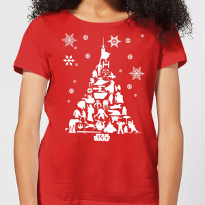 Star Wars Character Christmas Tree Women's Christmas T-Shirt - Red