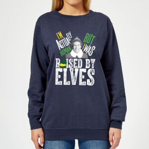 Elf Raised By Elves Women's Christmas Sweatshirt - Navy