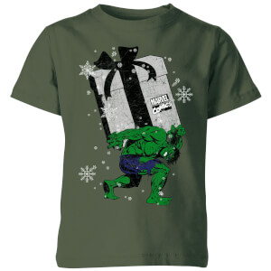 Marvel The Incredible Hulk Christmas Present Kids' Christmas T-Shirt - Forest Green