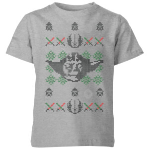 Star Wars Yoda Face Knit Kids' Christmas T-Shirt - Grey