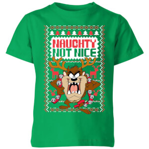 Looney Tunes Tasmanian Devil Knit Kids' Christmas T-Shirt - Kelly Green