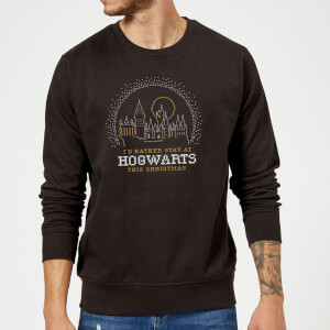Harry Potter I'd Rather Stay At Hogwarts Christmas Sweatshirt - Black