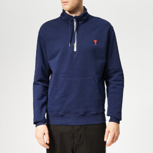 AMI Men's Heart Embroidered Zip Sweatshirt - Navy