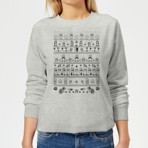 Nintendo Super Mario Retro Knit Women's Christmas Sweatshirt - Grey