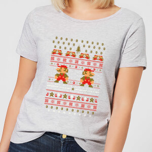 Nintendo Super Mario Ho Ho Ho Its A Me Women's Christmas T-Shirt - Grey