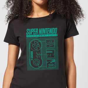 Nintendo Super Nintendo Entertainment System Blueprint Women's T-Shirt - Black