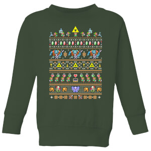 Nintendo Super Mario Retro Kid's Christmas Sweatshirt - Forest Green