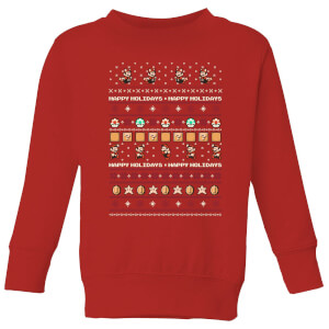 Nintendo Super Mario Happy Holidays The Good Guys Kid's Christmas Sweatshirt - Red