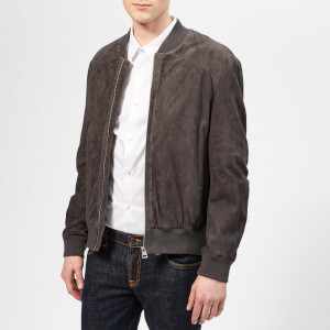 HUGO Men's Larris Leather Jacket - Dark Grey