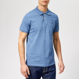 GANT Men's Contrast Collar Pique Short Sleeve Rugger - Denim Blue Mel