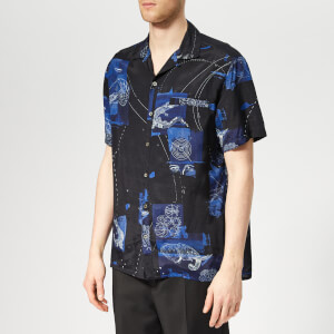 Lanvin Men's Open Collar Bowling Shirt - Blue